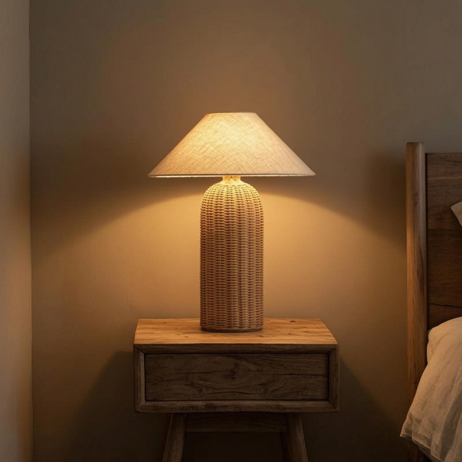 Bedside Lamp Rattan Base Fabri - огляд і ціна Lightings Decoration