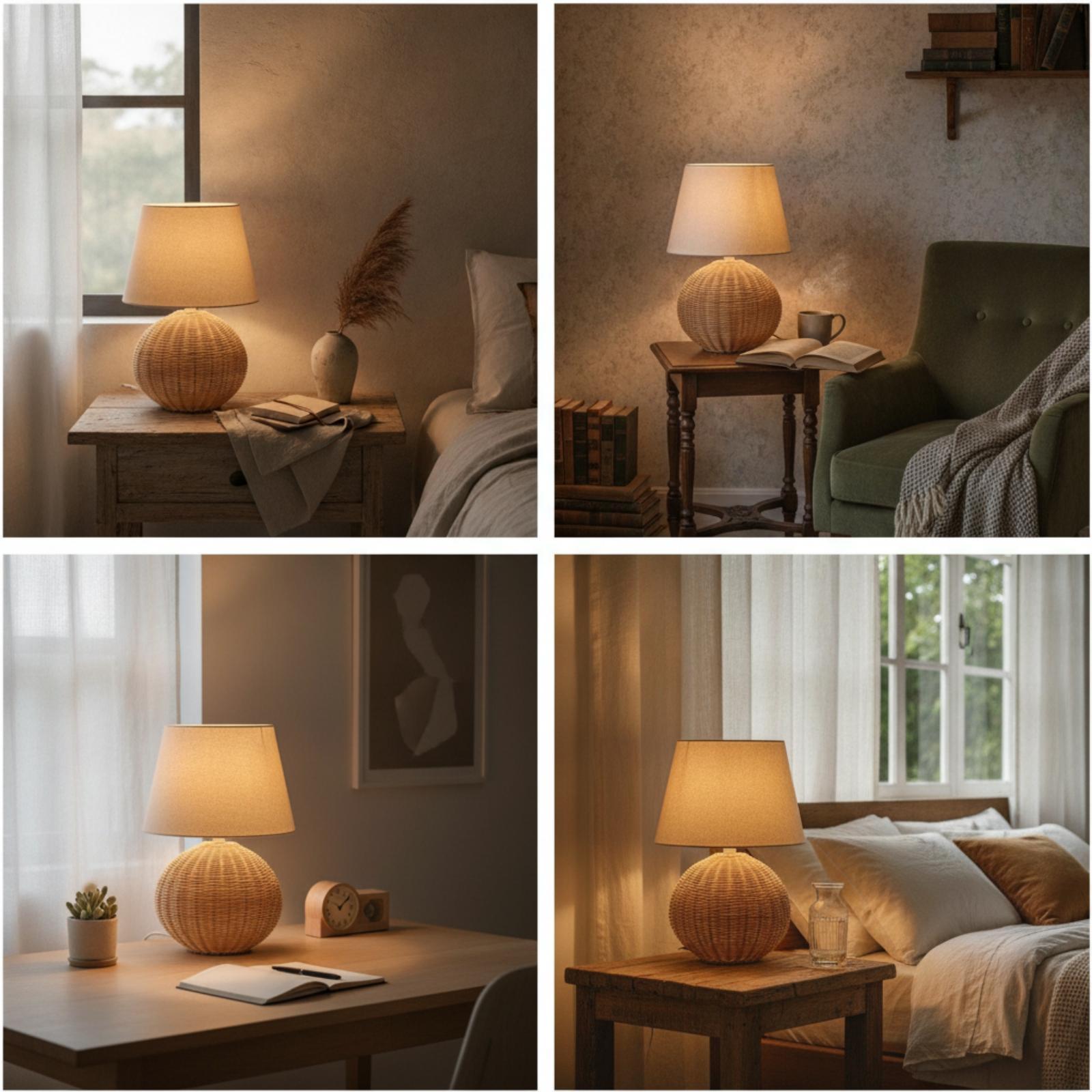Bedside Lamp Rattan Base Fabri - огляд і ціна Lightings Decoration