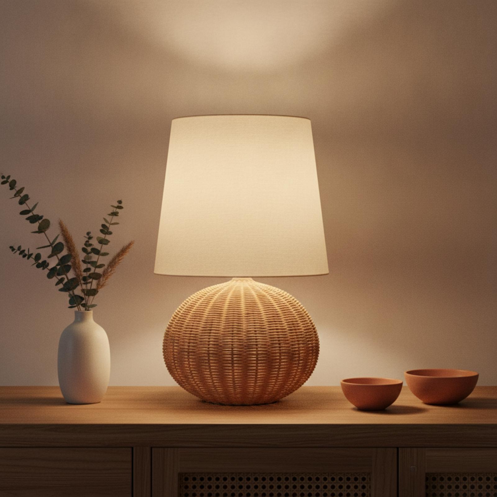 Bedside Lamp Rattan Base Fabri - огляд і ціна Lightings Decoration