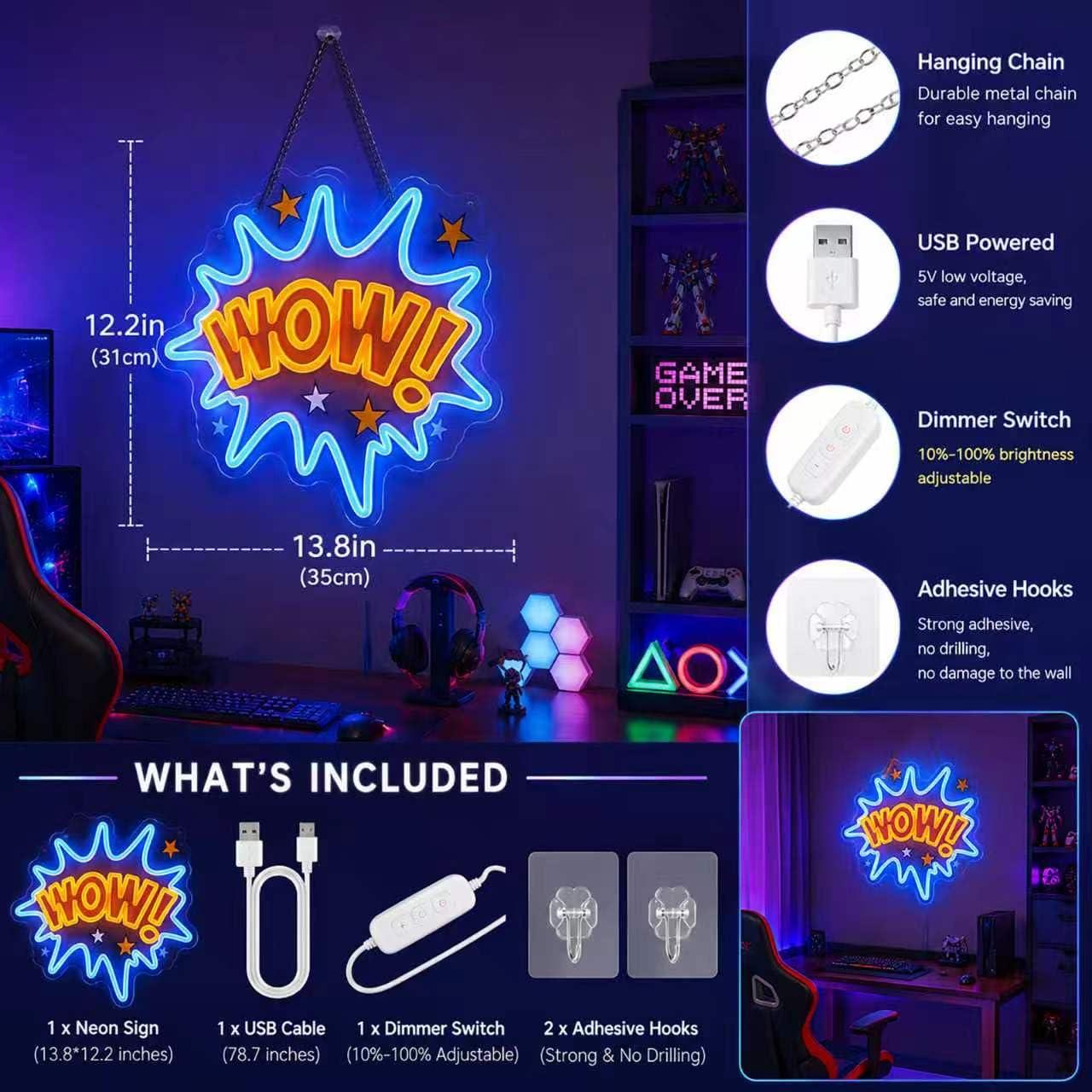 WOW Neon Sign USB Dimmable LED - огляд і ціна Lighting Decor Wow