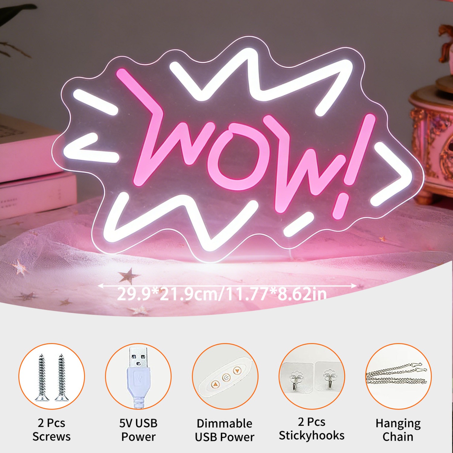 Wow Neon Sign LED Pop Art Marq - огляд і ціна Lighting Decor Wow