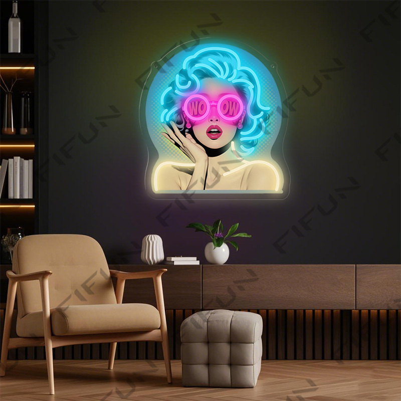 WOW Curl Girl Neon Sign UV Pri - огляд і ціна Lighting Decor Wow
