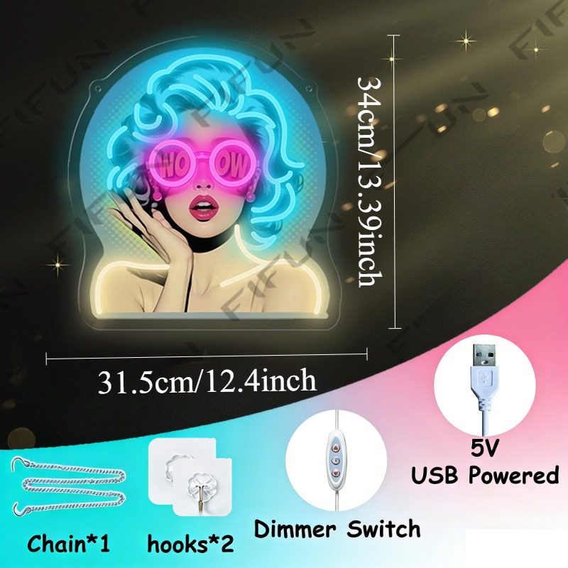 WOW Curl Girl Neon Sign UV Pri - огляд і ціна Lighting Decor Wow